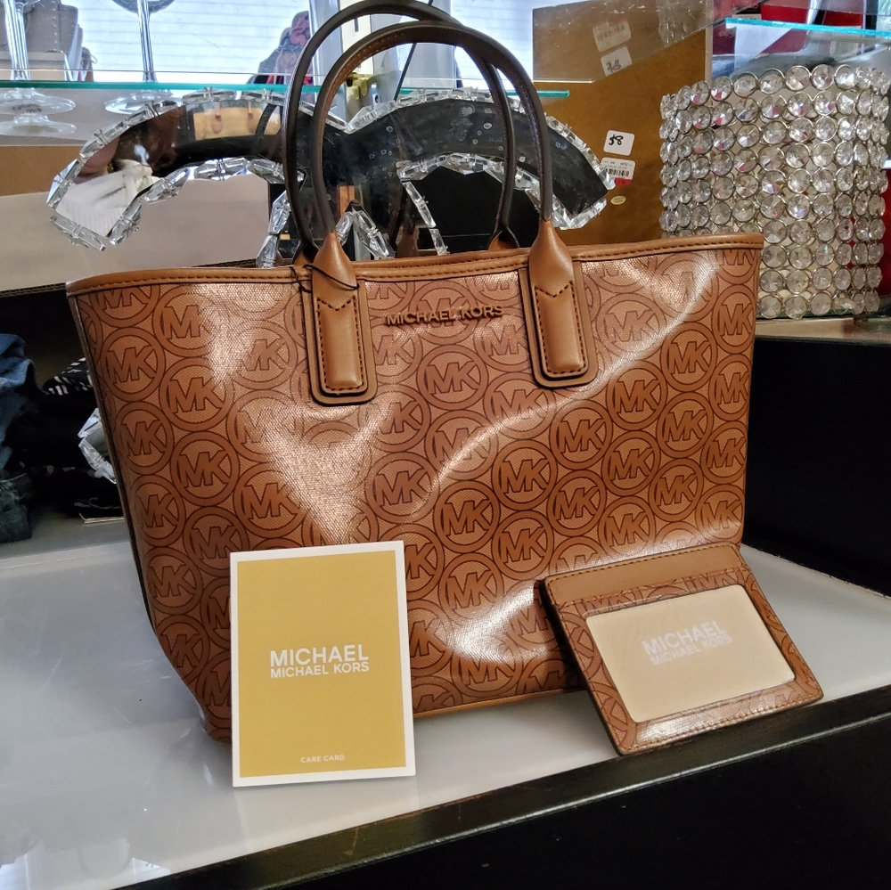 Michael Kors Jodie Small Tote Luggage Brown with Credit Card Holder